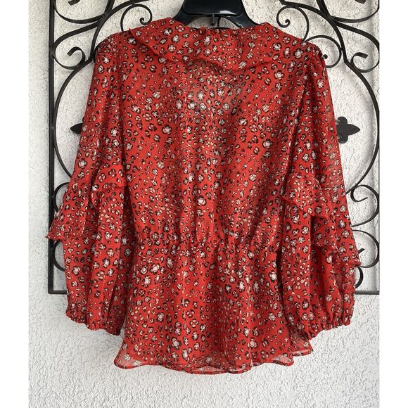 Zara Semi Sheer Animal Print Wrap Blouse - Size M - Multicolored - Picture 7 of 9